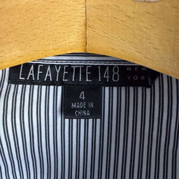 Lafayette 148 Fitted Shirt Womens Size 4 Cotton Blend Striped Button Down Blouse - Picture 2 of 14